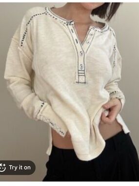 Free People thermal Henley shirt top blouse